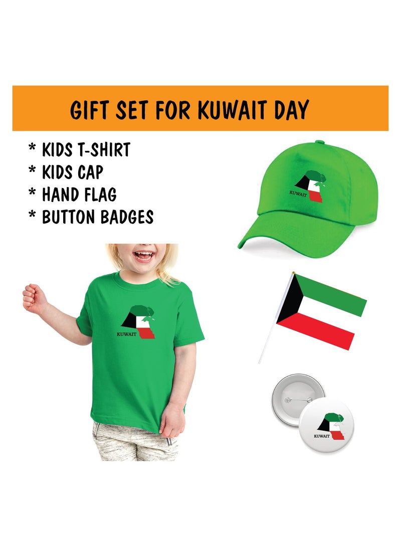 Kuwait National Day Gift Set for Girls - T-Shirt - Cap - Badge and Flag Set - Celebrate Kuwait National Day with this Kids Combo Pack in Style