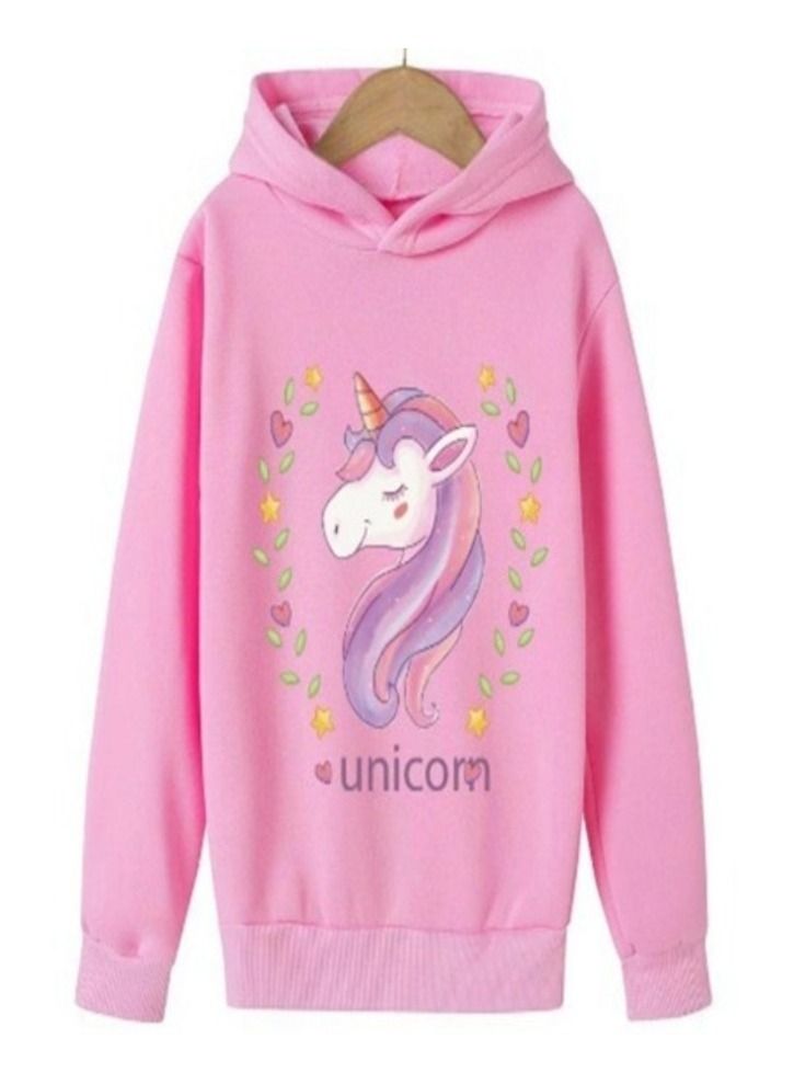 Cute Unicorn Printed Hoodie for Girls Pink