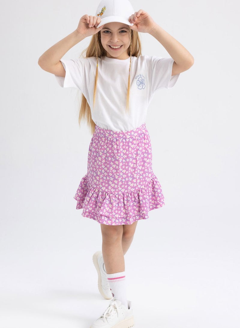 Kids Micro Floral Print T-Shirt And Skirt