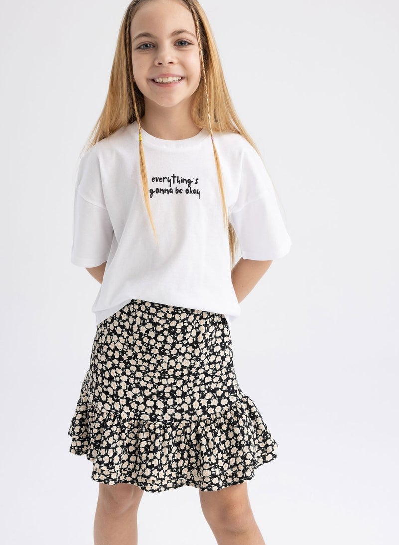 Kids Micro Floral Print T-Shirt & Skirt
