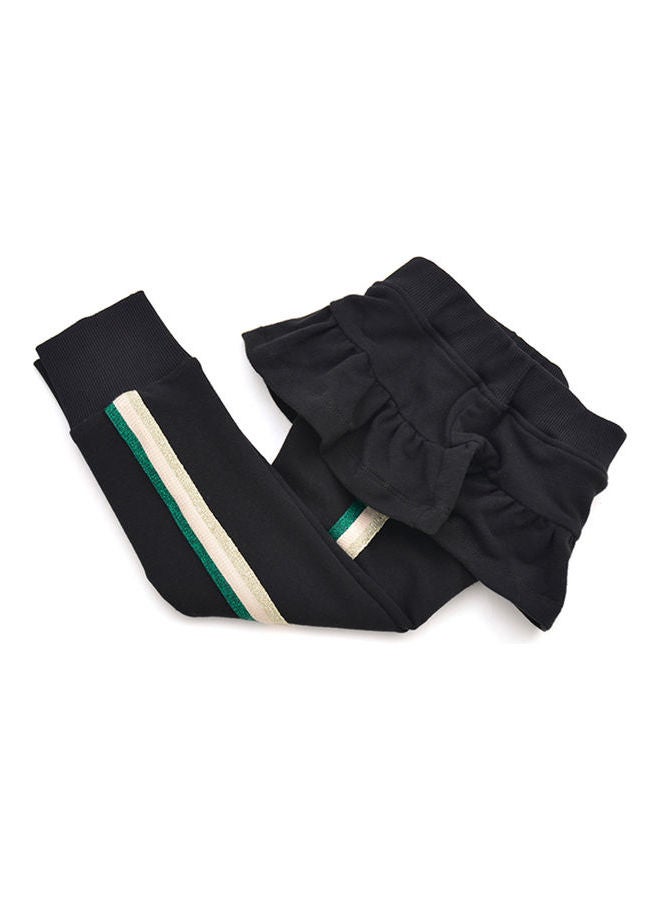 Solid Pattern Ruffle Detail Leggings Black/Green/White