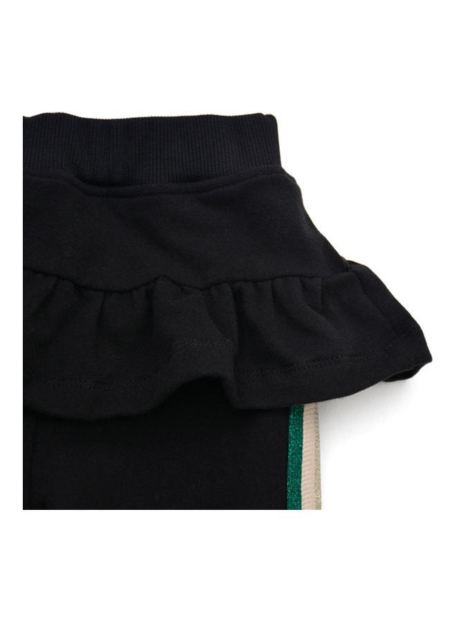 Solid Pattern Ruffle Detail Leggings Black/Green/White