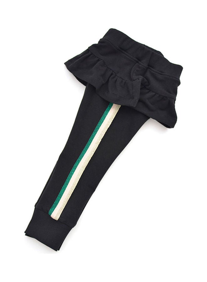 Solid Pattern Ruffle Detail Leggings Black/Green/White