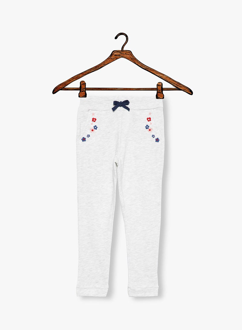 Melange Embroidered Sweatpants White