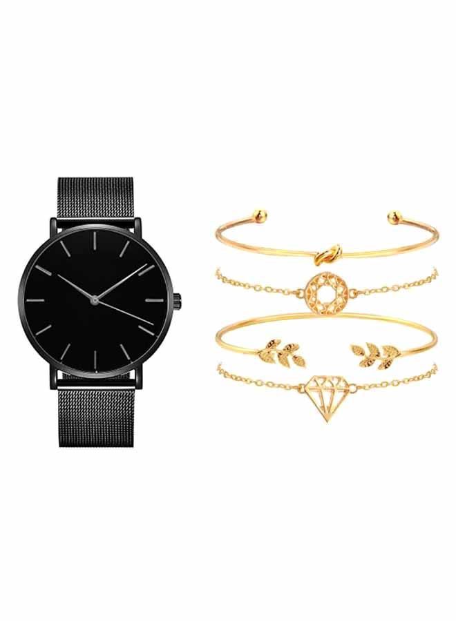 Women's 5-Piece Stainless Steel Analog Watch And Bracelet Set 8356