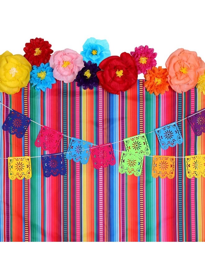 15 Pieces Mexican Paper Flowers Decorations 71 X 43 Inch Mexican Fiesta Color Stripes Backdrop And Papel Picado Banner Mexican Party Decorations For Wedding Taco Party Birthday (Fresh Stripe)