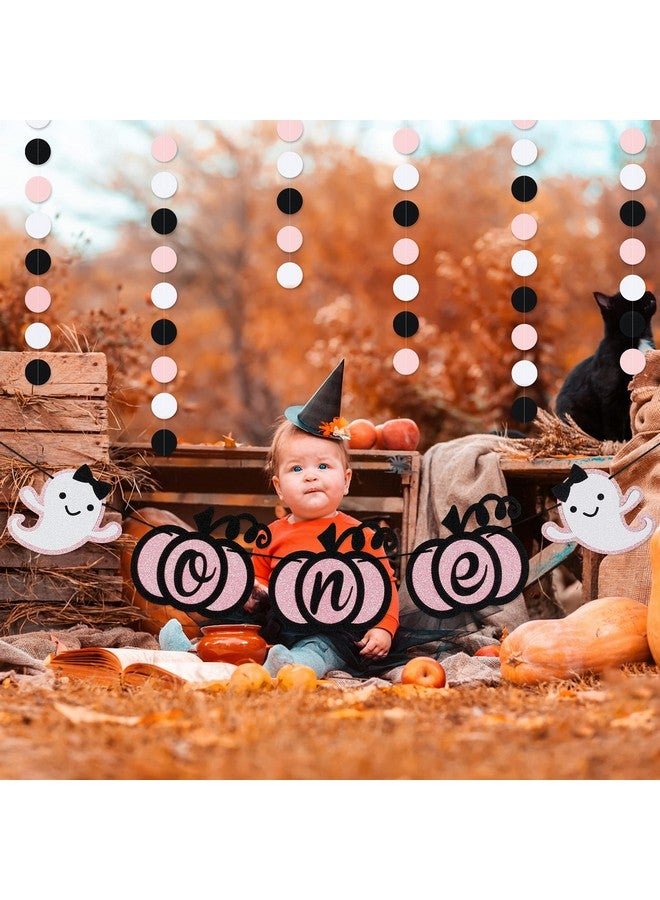 Pink Ghost One Banner Pumpkin One Banner Halloween Ghost One Birthday Banner For Pink Ghost Halloween 1St Birthday Party Decorations