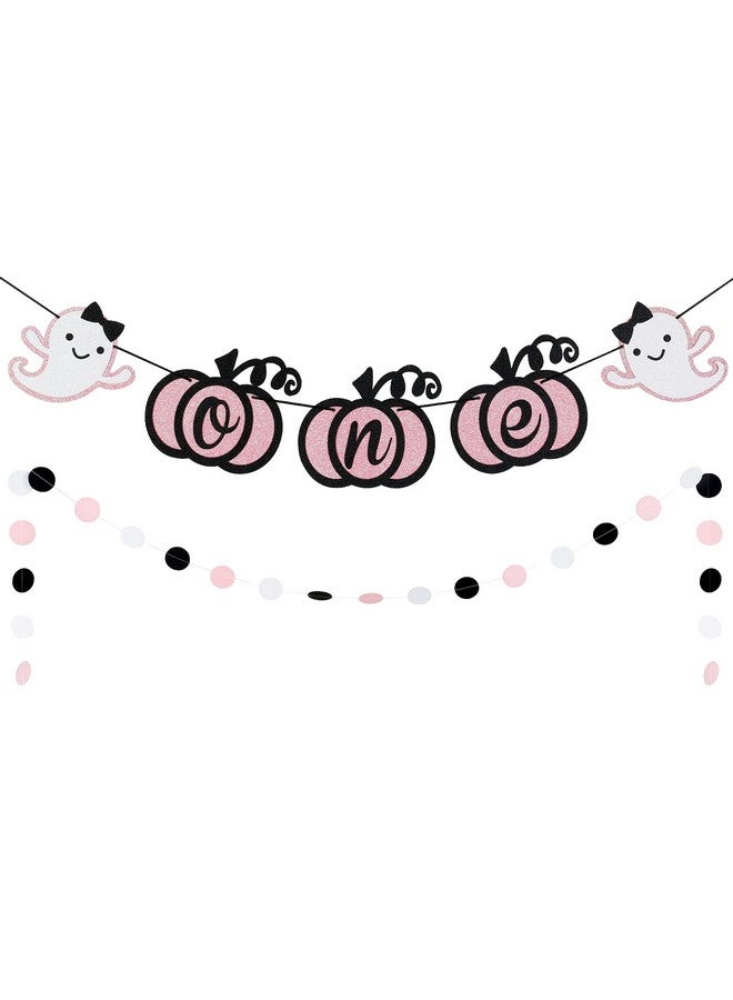 Pink Ghost One Banner Pumpkin One Banner Halloween Ghost One Birthday Banner For Pink Ghost Halloween 1St Birthday Party Decorations