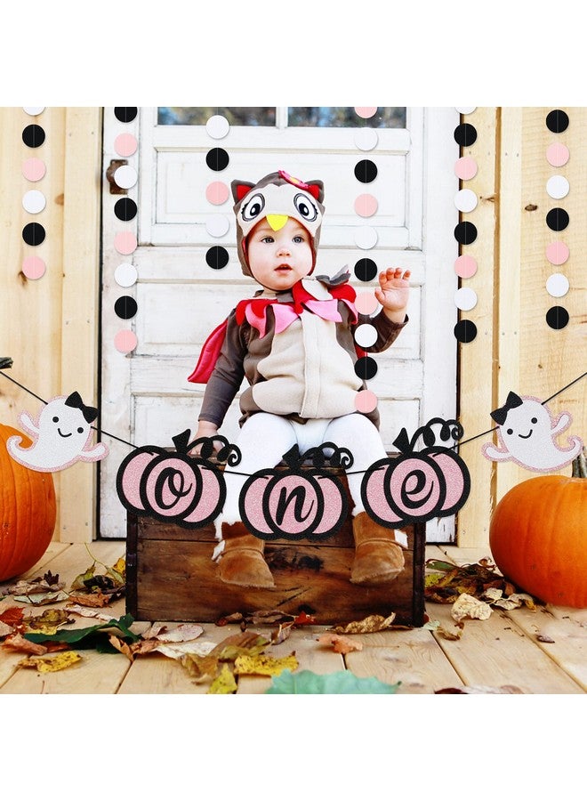 Pink Ghost One Banner Pumpkin One Banner Halloween Ghost One Birthday Banner For Pink Ghost Halloween 1St Birthday Party Decorations