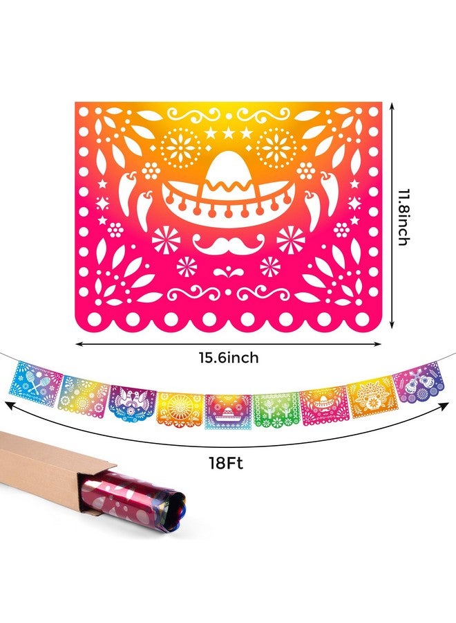 18 Feet Iridescent Mexican Party Banners Plastic Papel Picado Fiesta Banner Cinco De Mayo Decor Fiesta Garland Dia De Los Muertos Mexican Party Supplies