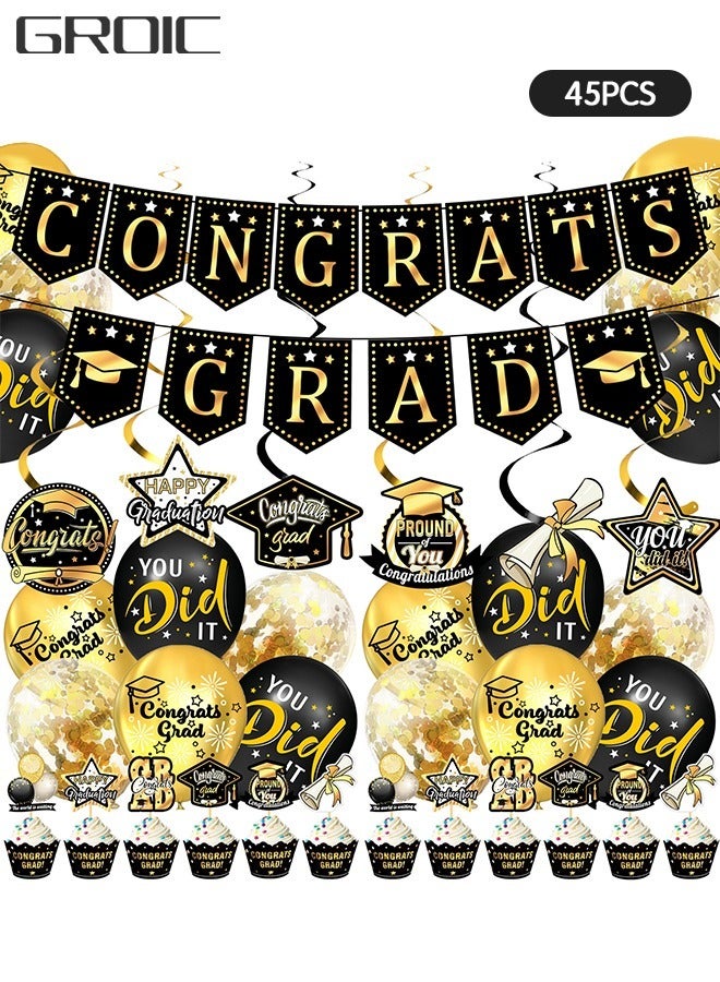 45 PCs 2024 Graduation Party Decorations Graduation Party Decorations Kit Graduation Decorations Class of 2024 Set with Congrats Grad Banner, Graduation Balloons, Cake Decorations Party Supplies