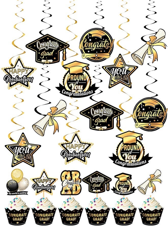 45 PCs 2024 Graduation Party Decorations Graduation Party Decorations Kit Graduation Decorations Class of 2024 Set with Congrats Grad Banner, Graduation Balloons, Cake Decorations Party Supplies