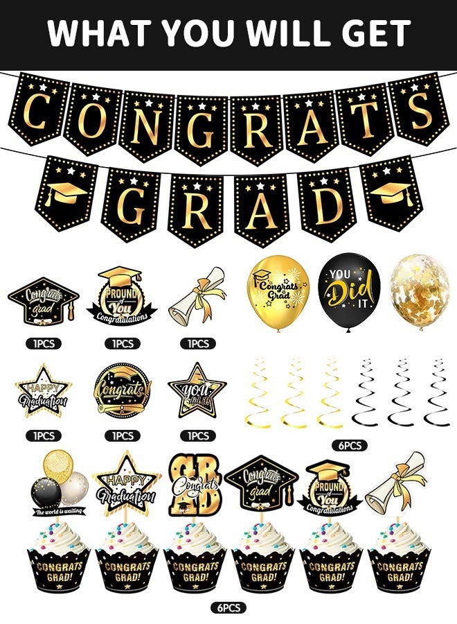 45 PCs 2024 Graduation Party Decorations Graduation Party Decorations Kit Graduation Decorations Class of 2024 Set with Congrats Grad Banner, Graduation Balloons, Cake Decorations Party Supplies