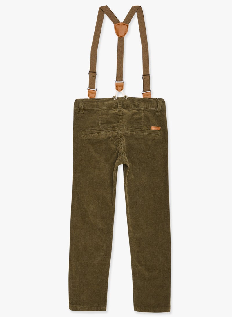 Boys Suspenders Detailed Corduroy Pants Olive