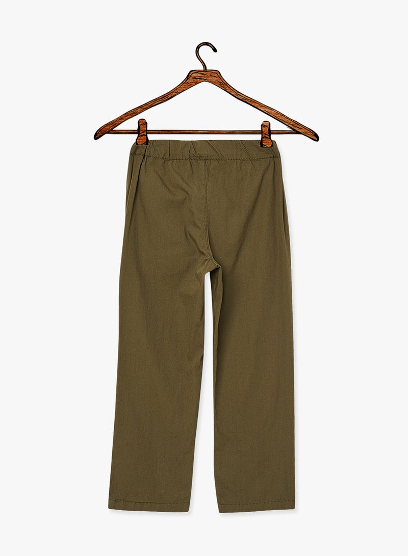 Girls Solid Straight Pants Olive