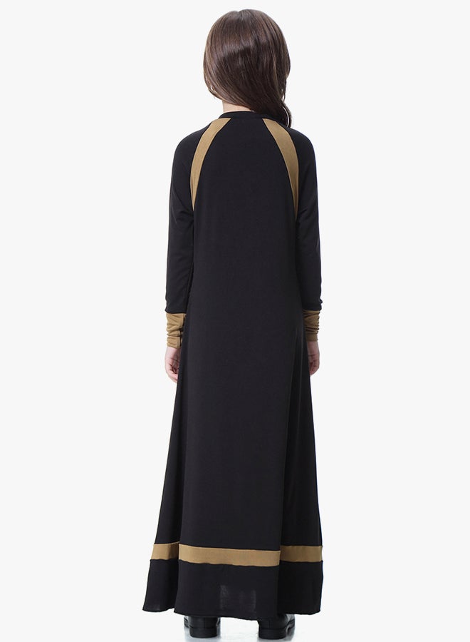 Ethnic Long Sleeves Arabian Jalabiya Black/Beige