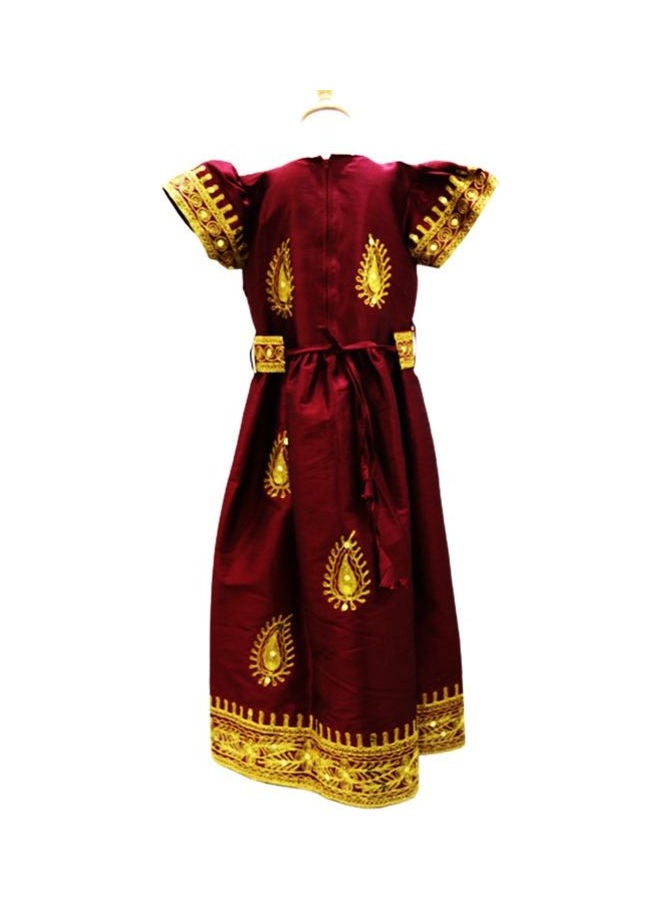 Al Darzy Embroidered Long Jalabiya Red/Yellow