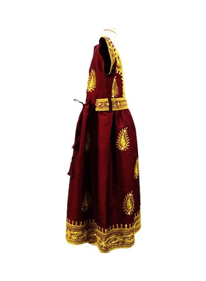 Al Darzy Embroidered Long Jalabiya Red/Yellow