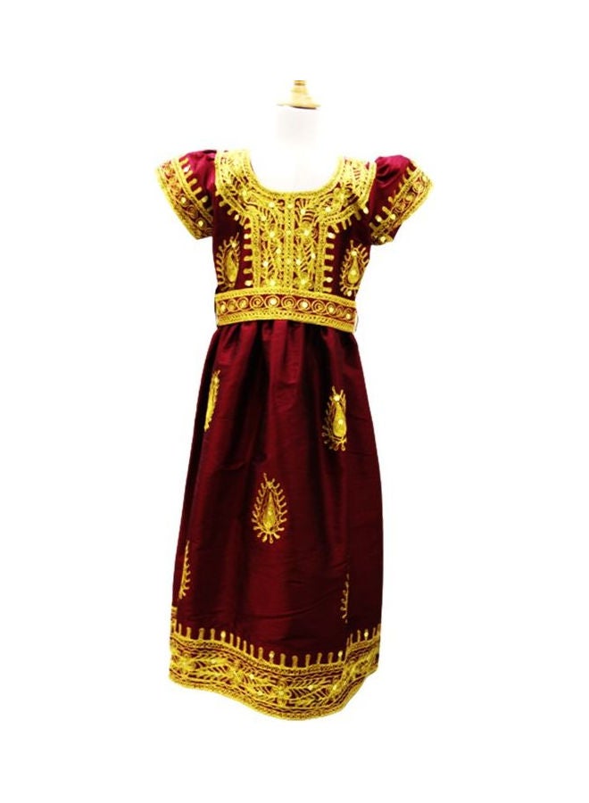 Al Darzy Embroidered Long Jalabiya Red/Yellow