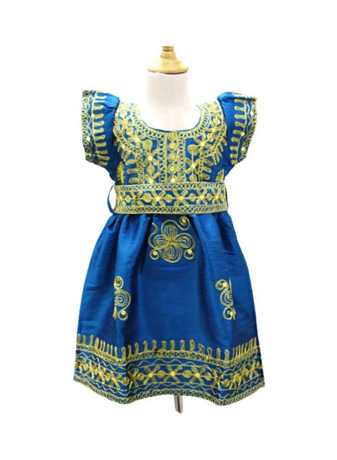 Al Darzy Embroidered Long Jalabiya Blue/Yellow