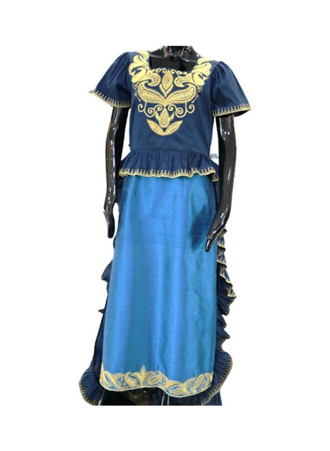 Al Darzy Bahraini Traditional Jalabiya Blue/Gold