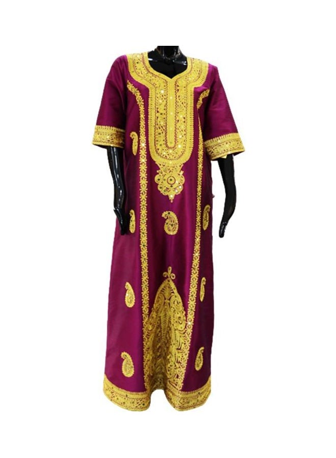 Al Darzy Bahraini Traditional Jalabiya Dark Pink/Gold