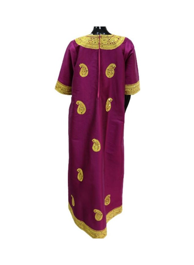 Al Darzy Bahraini Traditional Jalabiya Dark Pink/Gold