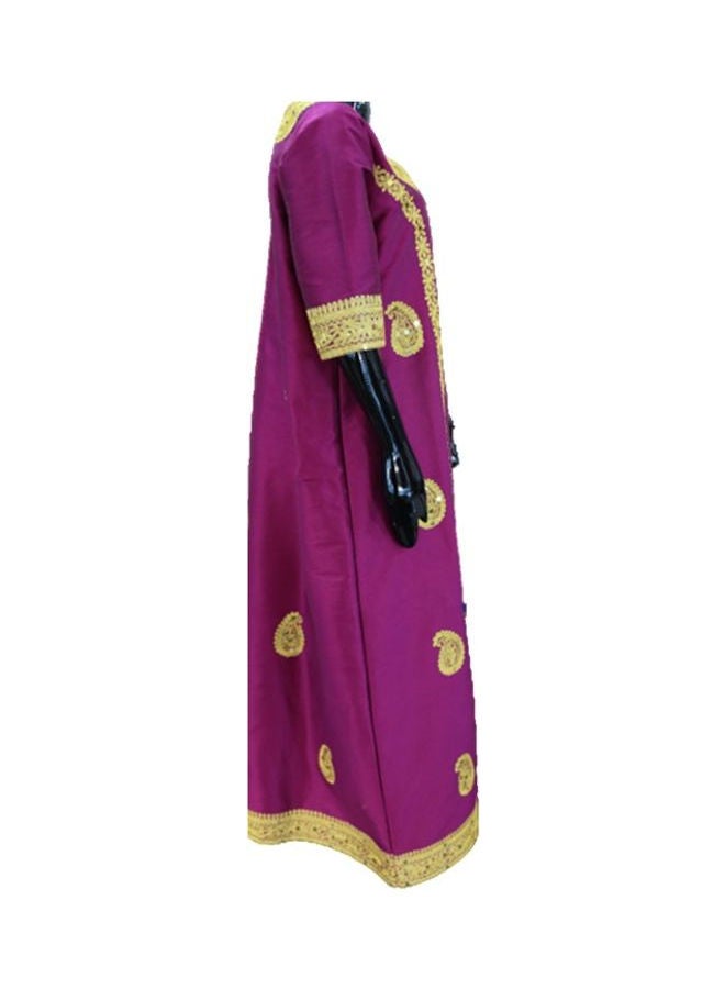 Al Darzy Bahraini Traditional Jalabiya Dark Pink/Gold