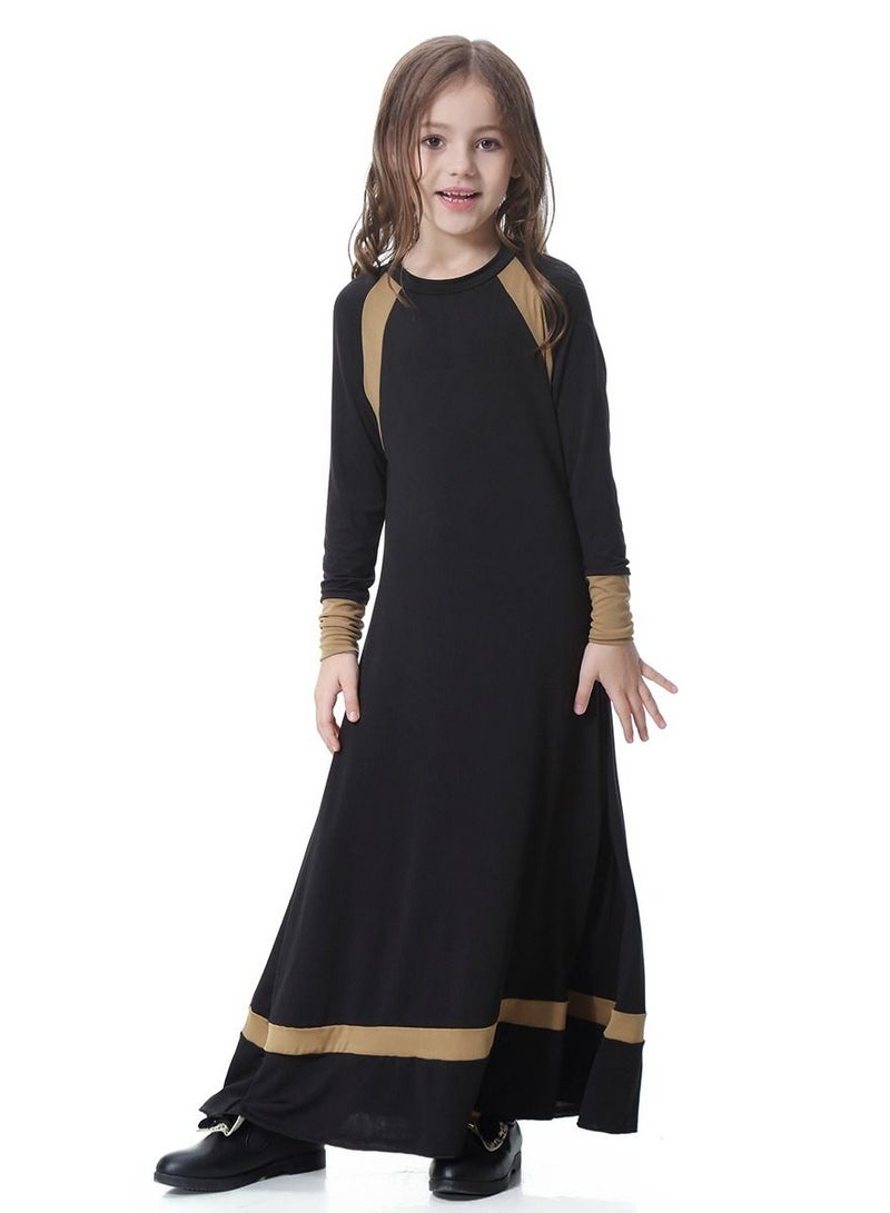 Girls Round Neck Maxi Dress With Long Sleeves Black/Brown