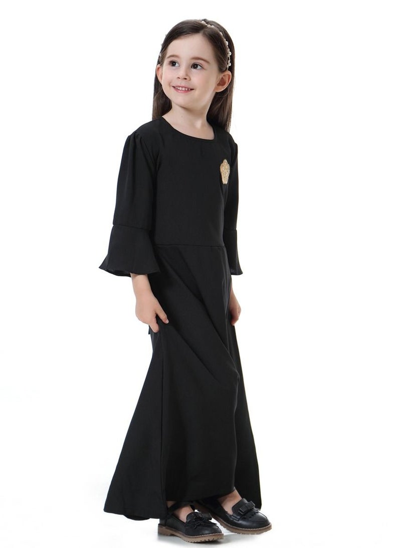 Girls Decal Dress Long Dress With Flared Sleeves Black