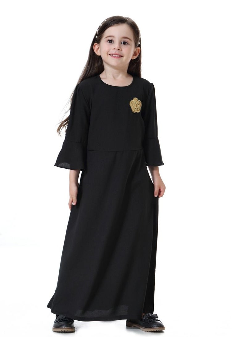 Girls Decal Dress Long Dress With Flared Sleeves Black