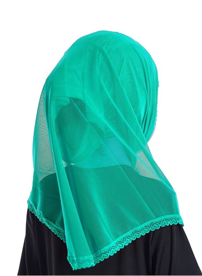 Girl's Stretch Long Scarf Solid Color Lace Hijab Green