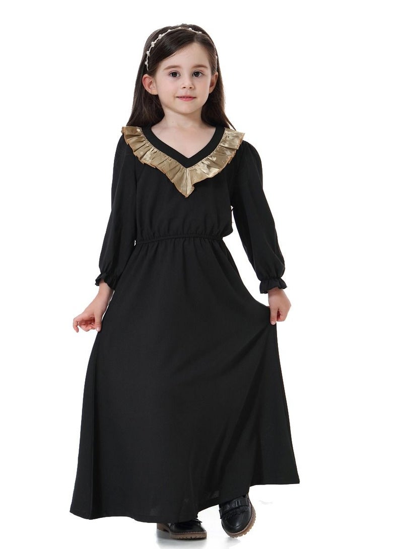 Girl's V Neck Maxi Dress Black/Gold