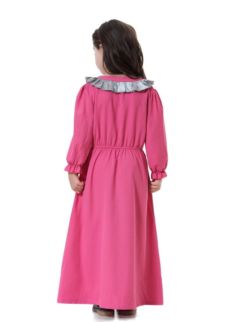 Girl's V Neck Maxi Dress Rose Pink/Silver