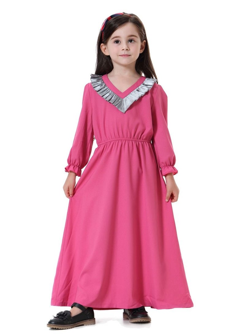 Girl's V Neck Maxi Dress Rose Pink/Silver