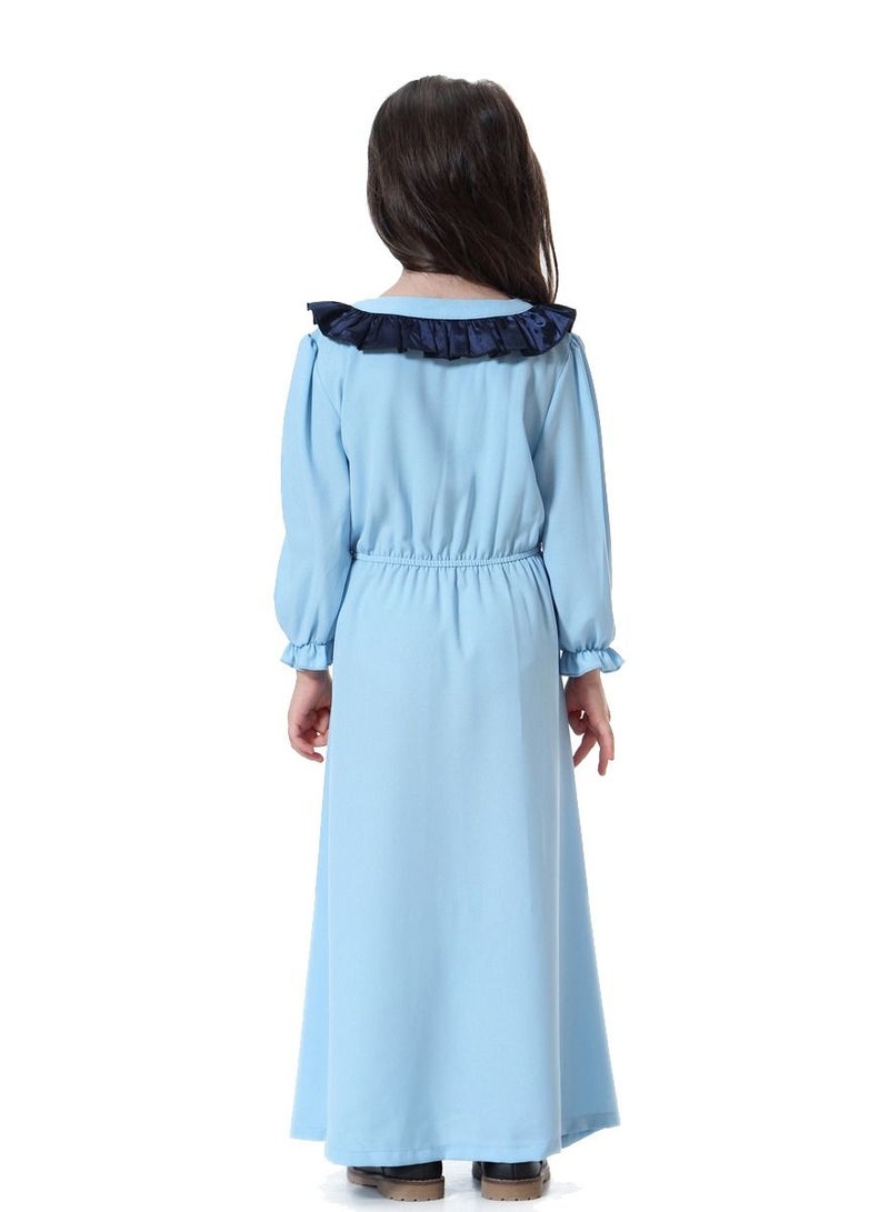 Girl's V Neck Maxi Dress Sky Blue/Navy Blue