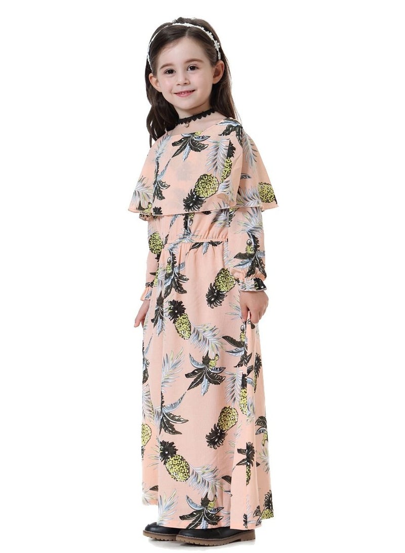 Girl's Printed Maxi Dress With Long Sleeve Pink Mix