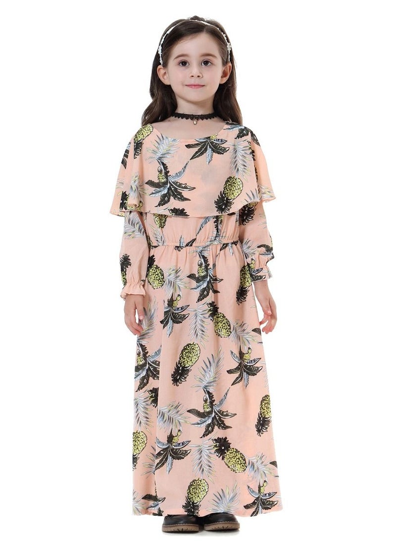 Girl's Printed Maxi Dress With Long Sleeve Pink Mix