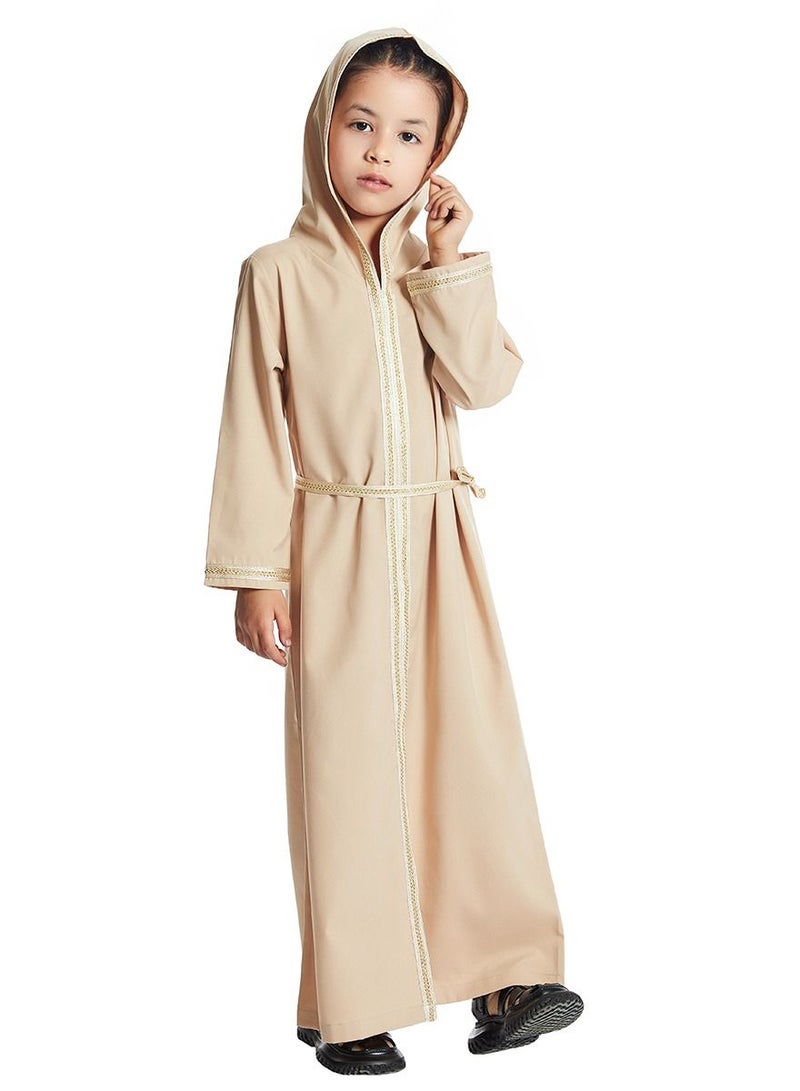 Girl's Lace-Up Hooded Long Sleeve Maxi Long Dress Brown