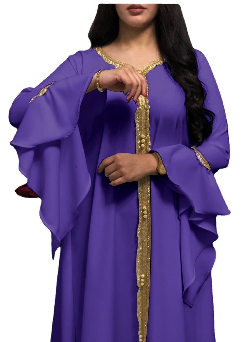 Best Gift Jalabiya Kaftan Dress For Women Purple Color