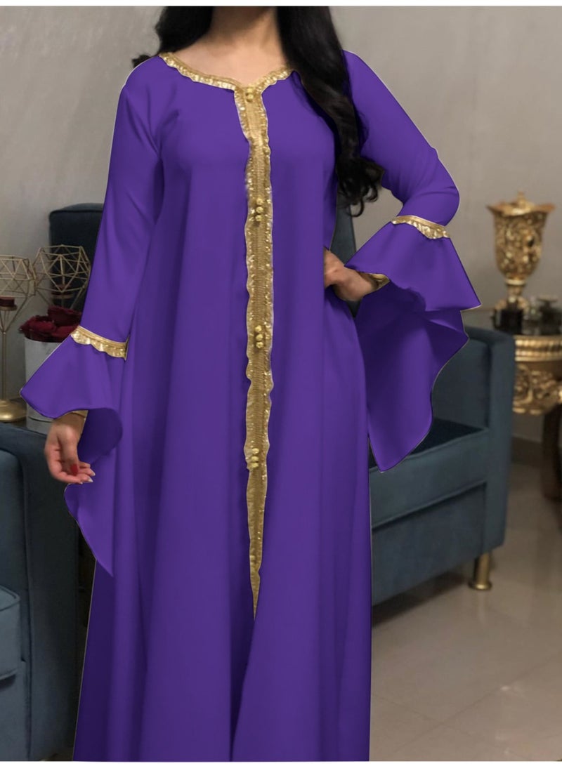 Best Gift Jalabiya Kaftan Dress For Women Purple Color