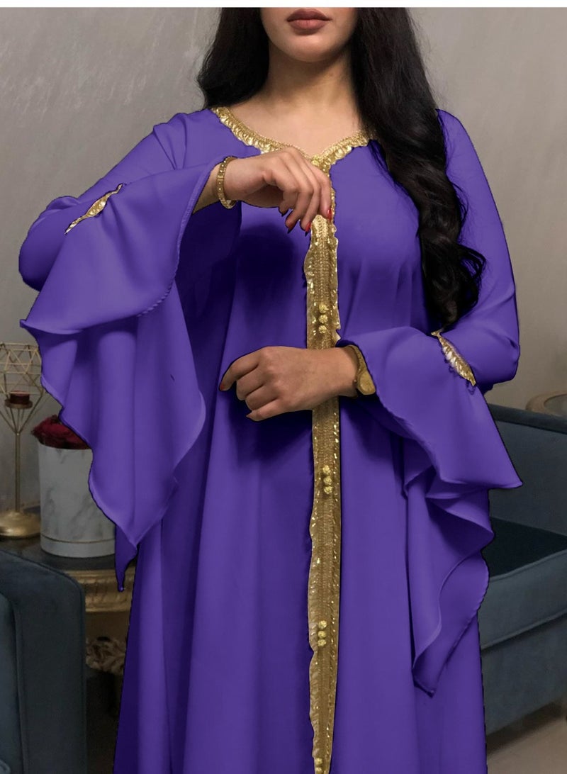 Best Gift Jalabiya Kaftan Dress For Women Purple Color