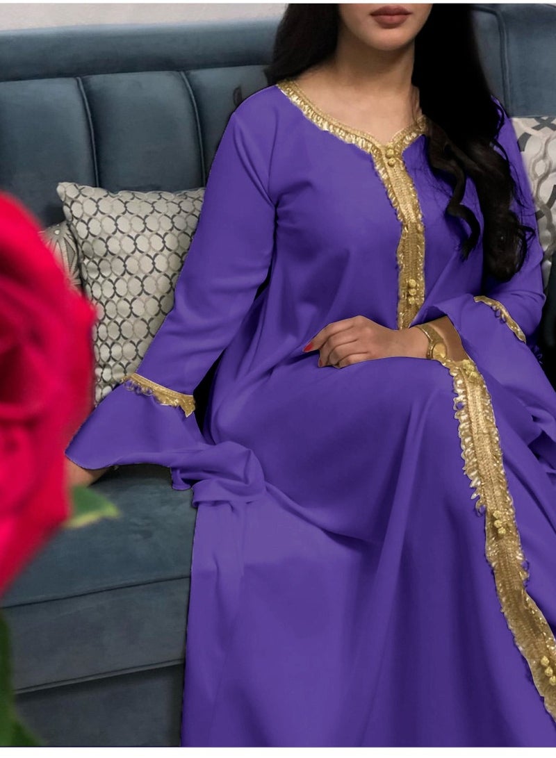 Best Gift Jalabiya Kaftan Dress For Women Purple Color