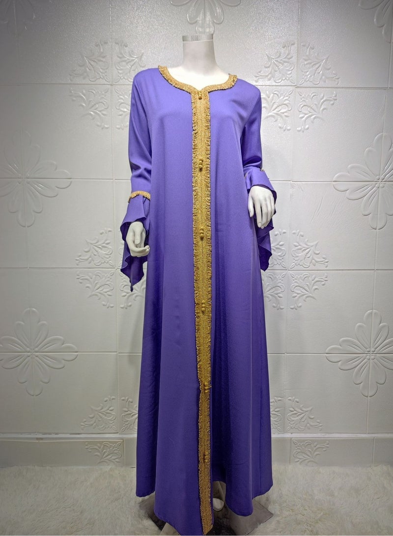 Best Gift Jalabiya Kaftan Dress For Women Purple Color