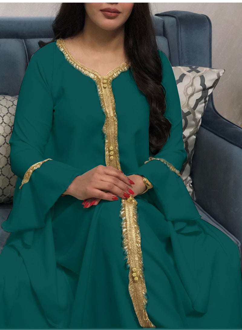 Best Gift Jalabiya Kaftan Dress For Women Green Color