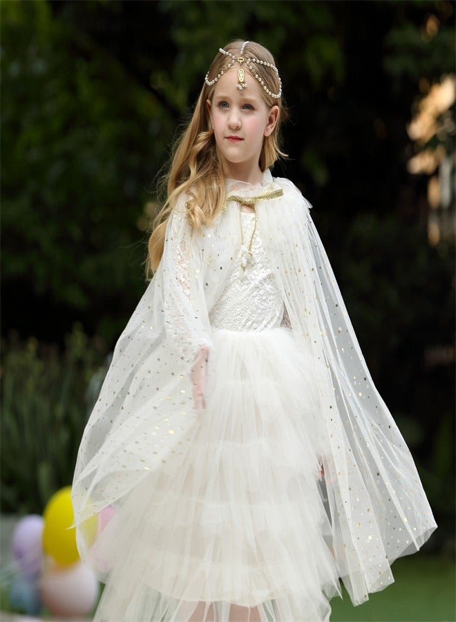 Girl Princess Draped In a Veil And Draped With a Aloak White