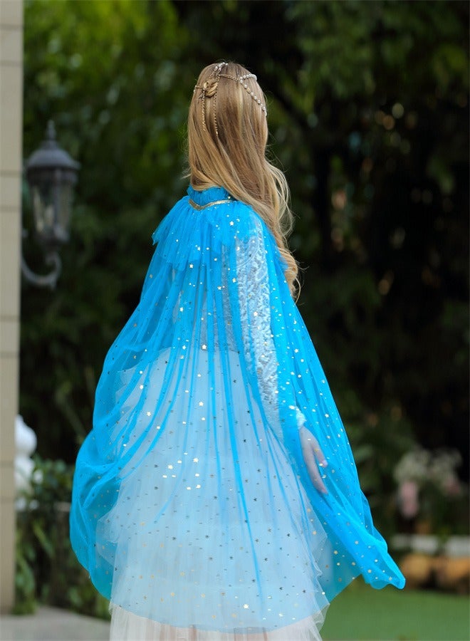 Girl Princess Draped In a Veil And Draped With a Aloak Blue