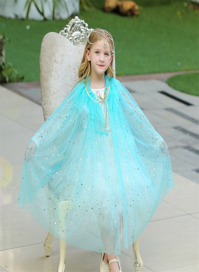 Girl Princess Draped In a Veil And Draped With a Aloak Light blue