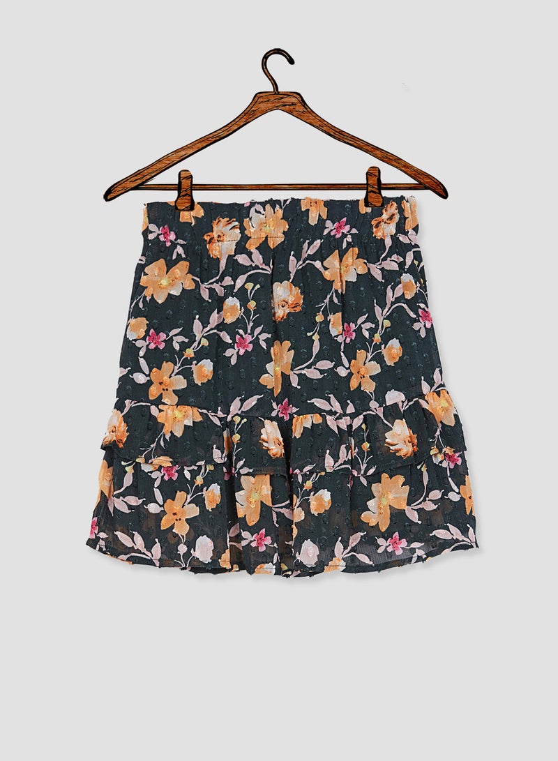 Floral Print Tiered Mini Skirt Green Gables