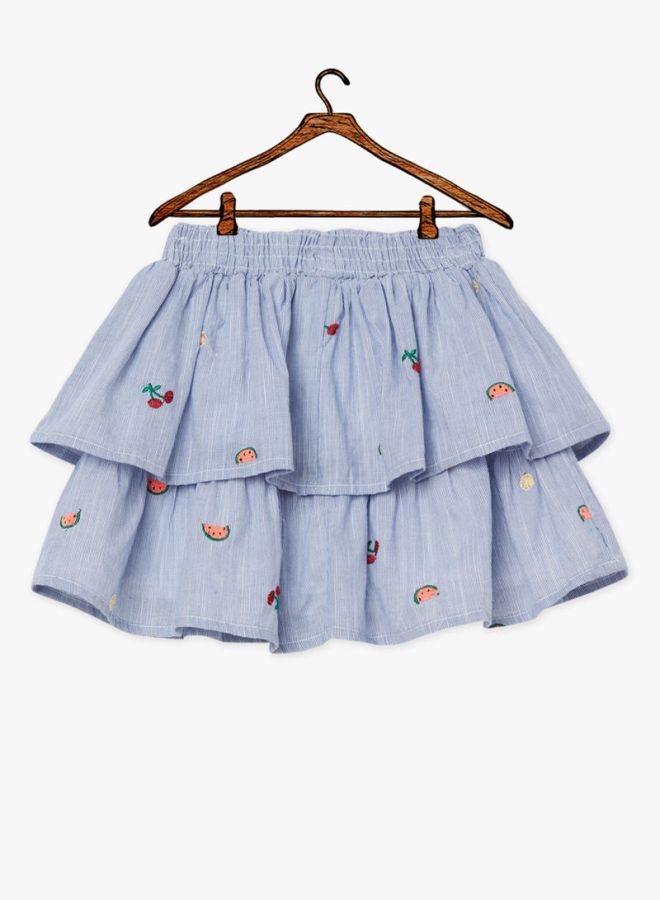 Fruits Embroidered Skirt Blue